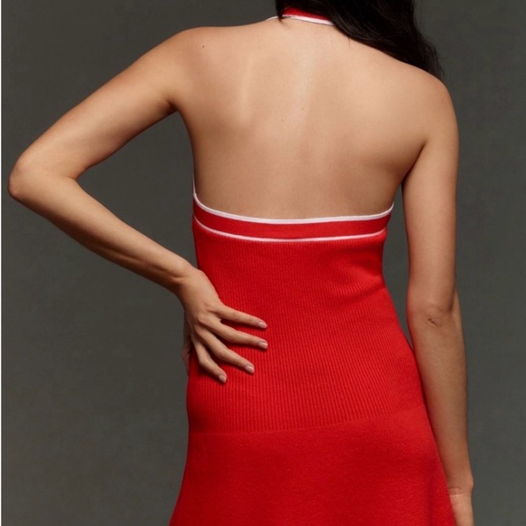 Anthro Red Halter Dress with White Trim - Picture 5 of 6